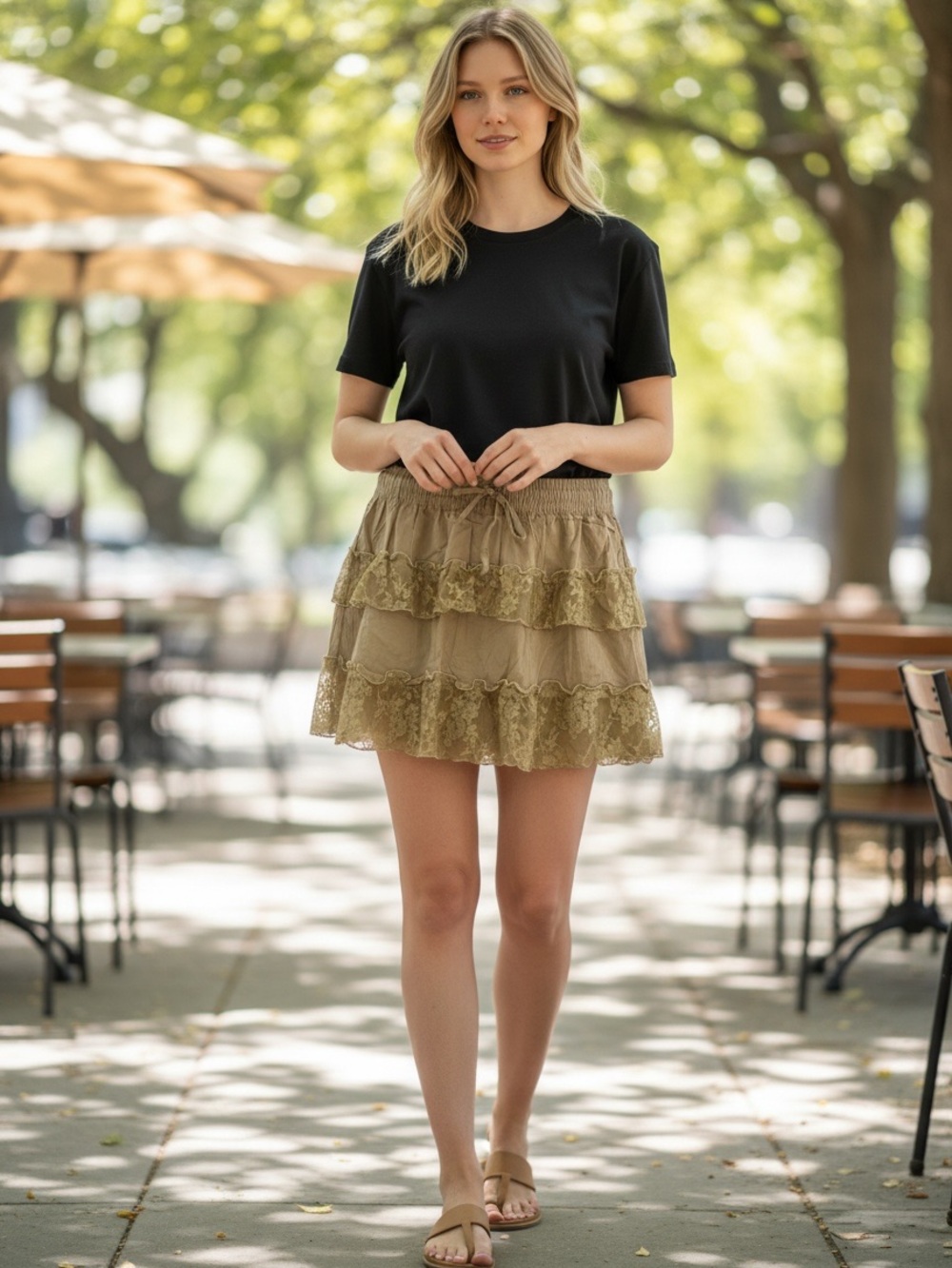 L/XL Blakey Honey Lace Ruffled Skort